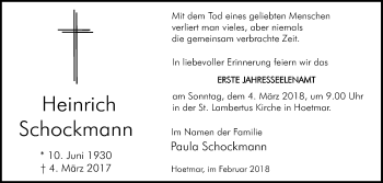 Traueranzeige von Heinrich Schockmann von Die Glocke