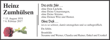Traueranzeige von Heinz Zumhülsen von Die Glocke