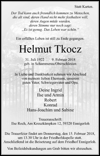Traueranzeige von Helmut Tkocz von Die Glocke