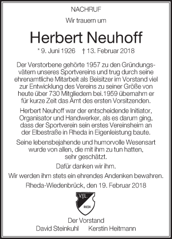 Traueranzeige von Herbert Neuhoff von Die Glocke