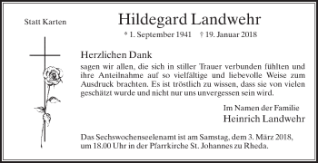 Traueranzeige von Hildegard Landwehr von Die Glocke