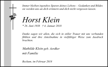 Traueranzeige von Horst Klein von Die Glocke