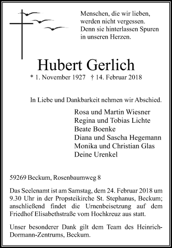 Traueranzeige von Hubert Gerlich von Die Glocke