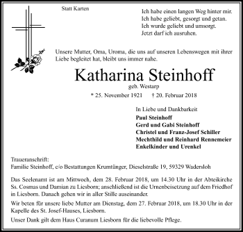 Traueranzeige von Katharina Steinhoff von Die Glocke