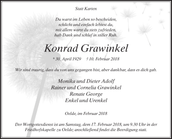 Traueranzeige von Konrad Grawinkel von Die Glocke