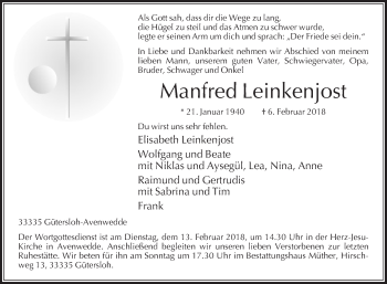 Traueranzeige von Manfred Leinkenjost von Die Glocke