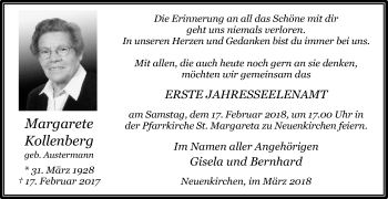 Traueranzeige von Margarete Kollenberg von Die Glocke