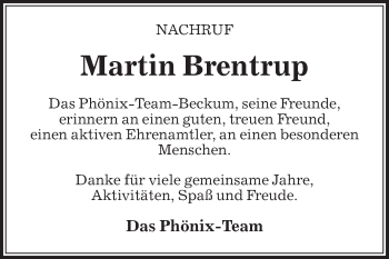 Traueranzeige von Martin Brentrup von Die Glocke