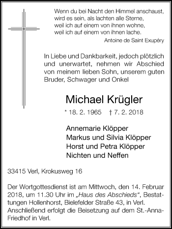 Traueranzeige von Michael Krügler von Die Glocke