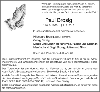 Traueranzeige von Paul Brosig von Die Glocke