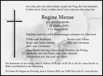 Traueranzeige von Regine Menze von Die Glocke