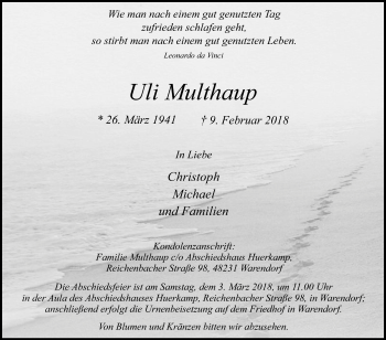 Traueranzeige von Uli Multhaup von Die Glocke