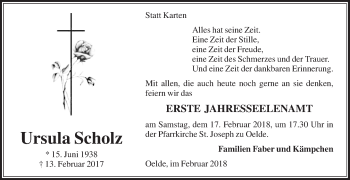 Traueranzeige von Ursula Scholz von Die Glocke