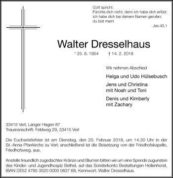 Traueranzeige von Walter Dresselhaus von Die Glocke