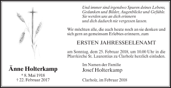 Traueranzeige von Änne Holterkamp von Die Glocke