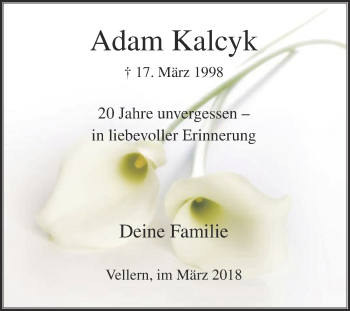 Traueranzeige von Adam Kalcyk von Die Glocke