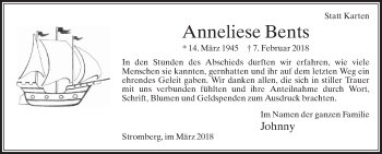 Traueranzeige von Anneliese Bents von Die Glocke