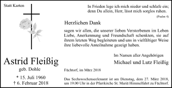 Traueranzeige von Astrid Fleißig von Die Glocke
