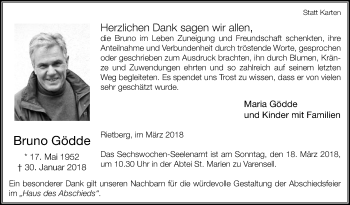 Traueranzeige von Bruno Gödde von Die Glocke