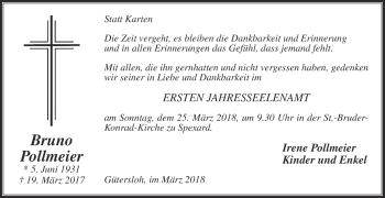 Traueranzeige von Bruno Pollmeier von Die Glocke