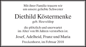 Traueranzeige von Diethild Köstermenke von Die Glocke