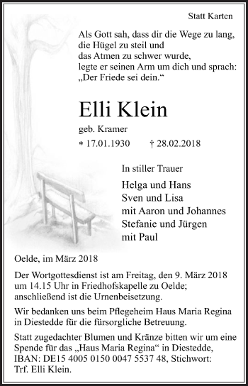 Traueranzeige von Elli Klein von Die Glocke