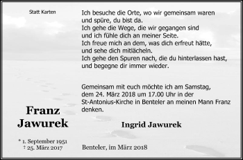 Traueranzeige von Franz Jawurek von Die Glocke