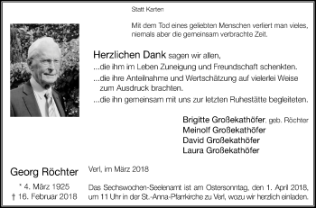 Traueranzeige von Georg Röchter von Die Glocke