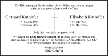 Traueranzeige von Gerhard und Elisabeth Kathöfer von Die Glocke
