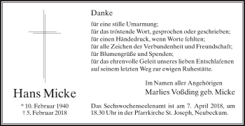 Traueranzeige von Hans Micke von Die Glocke