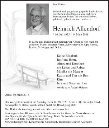 Traueranzeige von Heinrich Allendorf von Die Glocke