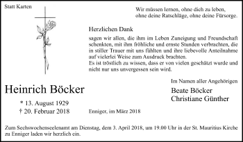 Traueranzeige von Heinrich Böcker von Die Glocke
