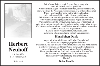 Traueranzeige von Herbert Neuhoff von Die Glocke