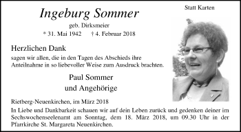 Traueranzeige von Ingeburg Sommer von Die Glocke