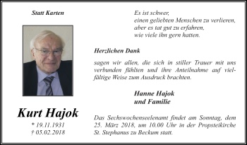 Traueranzeige von Kurt Hajok von Die Glocke