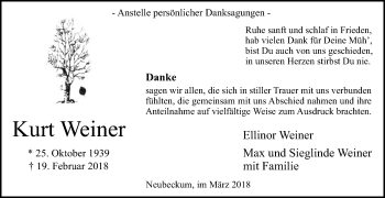 Traueranzeige von Kurt Weiner von Die Glocke