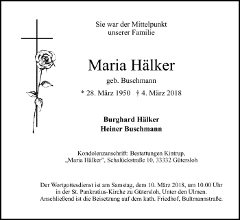 Traueranzeige von Maria Hälker von Die Glocke