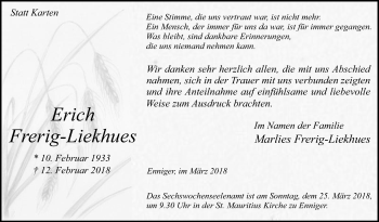Traueranzeige von Erich Frerig-Liekhues von Die Glocke