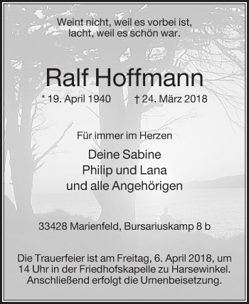 Traueranzeige von Ralf Hoffmann von Die Glocke