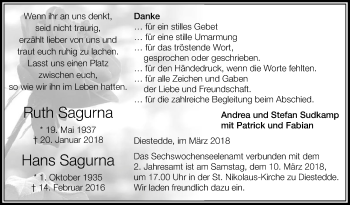 Traueranzeige von Ruth und Hans Sagurna von Die Glocke