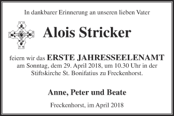 Traueranzeige von Alois Stricker von Die Glocke