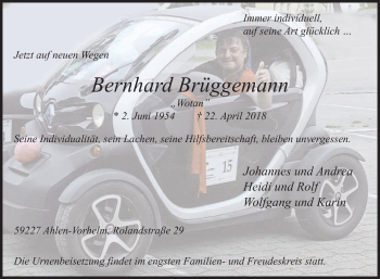 Traueranzeige von Bernhard Brüggemann von Die Glocke