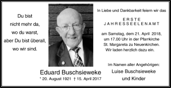 Traueranzeige von Eduard Buschsieweke von Die Glocke