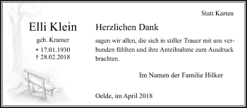 Traueranzeige von Elli Klein von Die Glocke