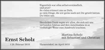 Traueranzeige von Ernst Scholz von Die Glocke