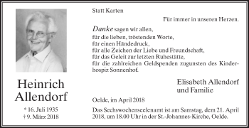 Traueranzeige von Heinrich Allendorf von Die Glocke