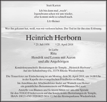 Traueranzeige von Heinrich Herborn von Die Glocke