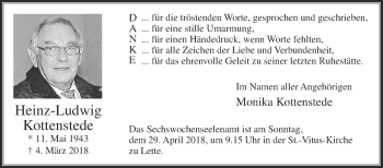 Traueranzeige von Heinz-Ludwig Kottenstede von Die Glocke