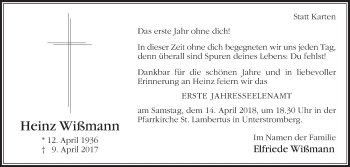 Traueranzeige von Heinz Wißmann von Die Glocke