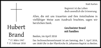 Traueranzeige von Hubert Brand von Die Glocke